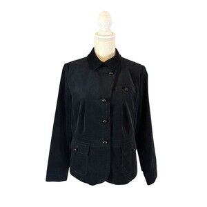 Talbots Grace Velvet Velour Blazer Women's Size 12P Black Peplum Back Career
